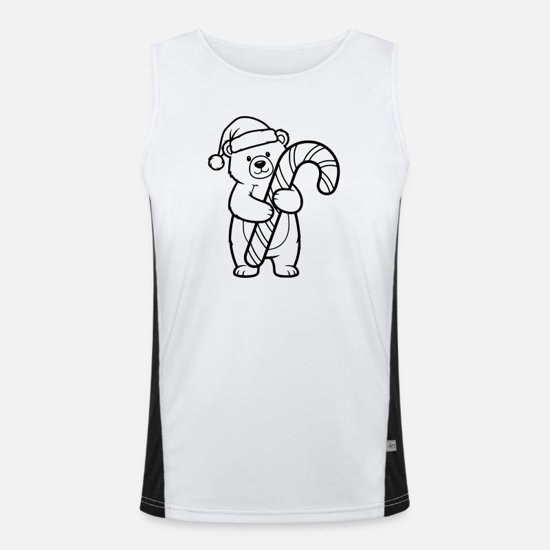 Cute Christmas Bear with Candy Cane - Men's Functional Contrast Tank Top  - white/black