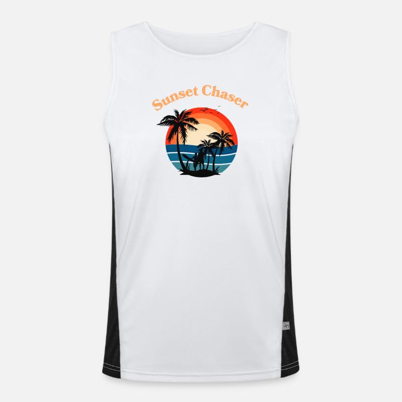 Retro Surfer Sunset Palm Tree Grafik Funktionelles Kontrast-Tank Top für Männer 