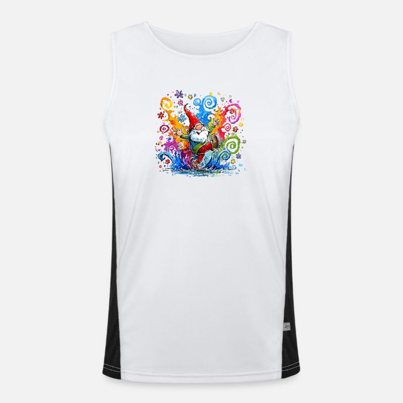 Bunter Gnom mit Farbspritzern Funktionelles Kontrast-Tank Top für Männer 