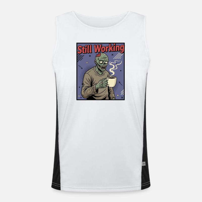 Still Working Zombie Kaffee Funktionelles Kontrast-Tank Top für Männer 