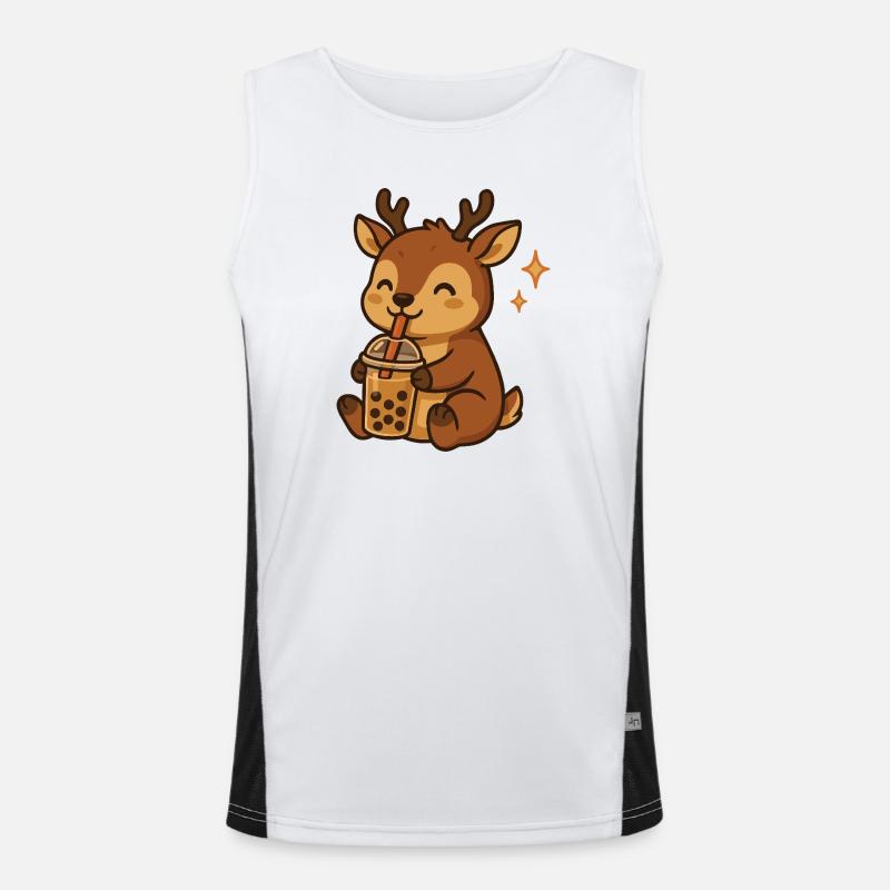 Hirsch mit Bubble Tea kawaii Hirsch Funktionelles Kontrast-Tank Top für Männer 