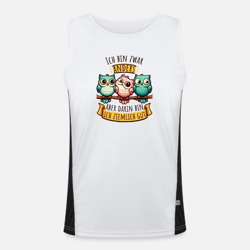 Anderssein – Eulen mit Spruch & Persönlichkeit Funktionelles Kontrast-Tank Top für Männer 