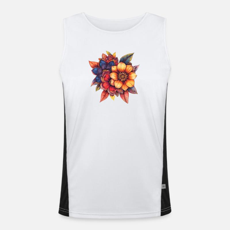 Bunte Blüten-Mandala Illustration Funktionelles Kontrast-Tank Top für Männer 