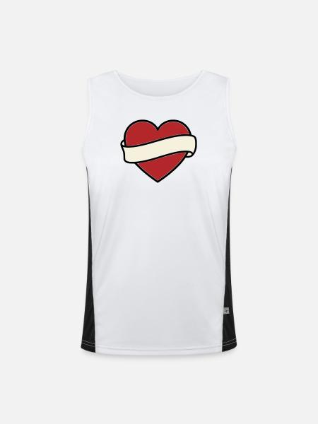 Tattoo Heart Banner Scroll Vector - Men's Functional Contrast Tank Top  - white/black - Front