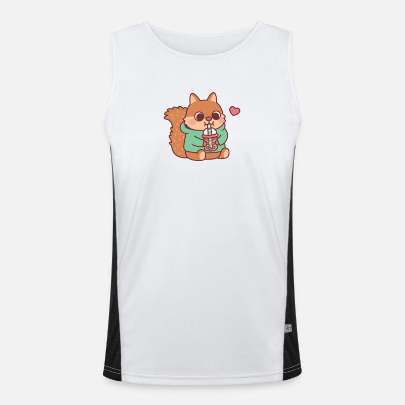 Cute Squirrel Loves Boba Tea Men's Functional Contrast Tank Top 