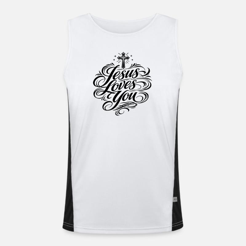 Jesus Liebt Dich Spruch Funktionelles Kontrast-Tank Top für Männer 