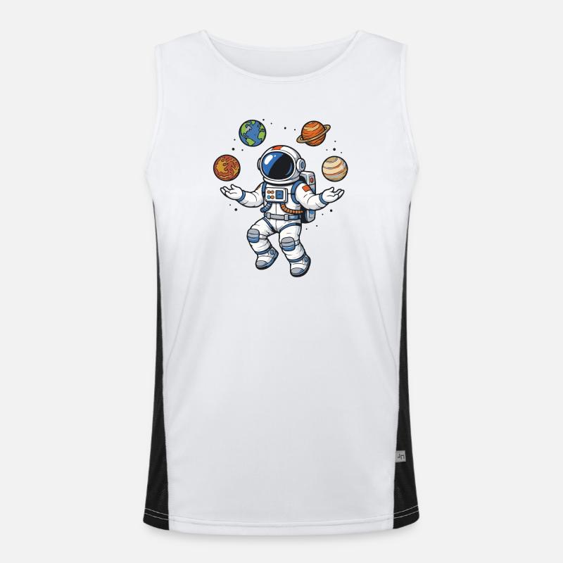Floating astronaut with planets in comic style Men's Functional Contrast Tank Top 