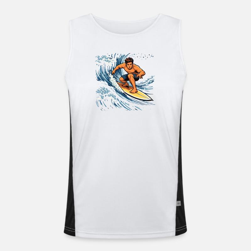 Surfer illustration on powerful wave Men's Functional Contrast Tank Top 