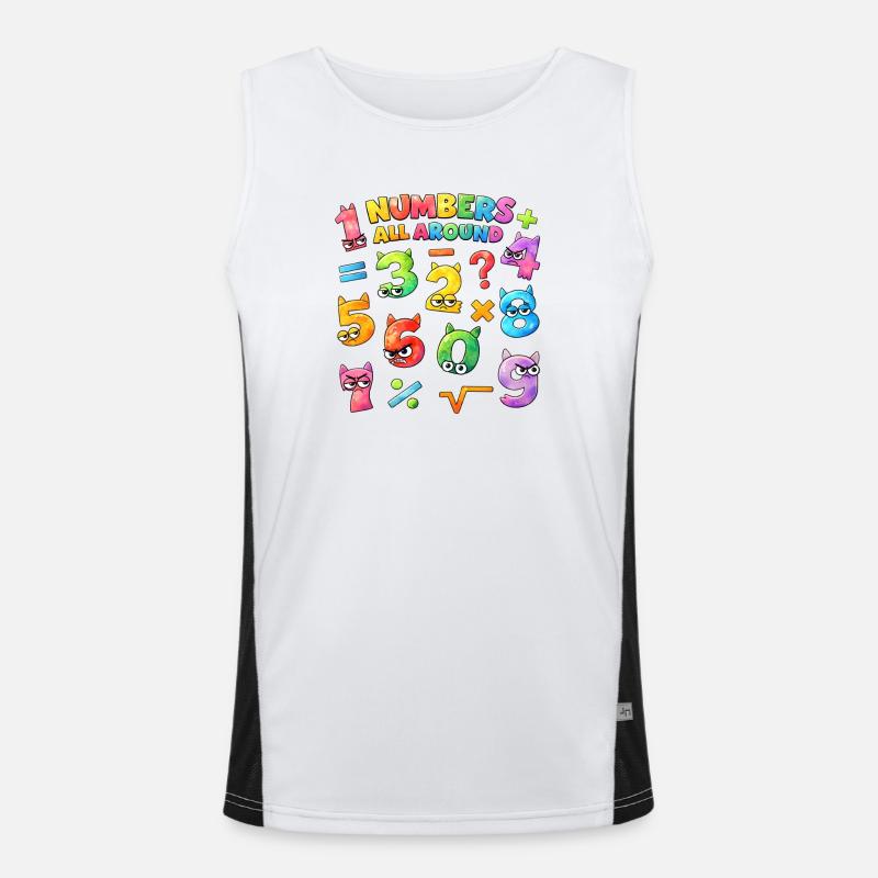 Rainbow Math Faces & Numbers Men's Functional Contrast Tank Top 