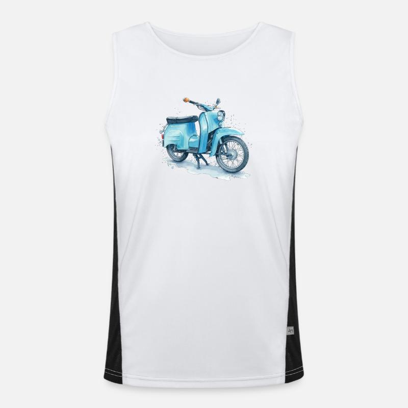 Blaues DDR Ost-Moped Schwalbe Aquarell Kultdesign Funktionelles Kontrast-Tank Top für Männer 