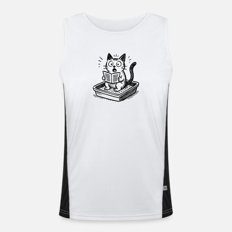 Reading cat on litter box humor Men's Functional Contrast Tank Top 
