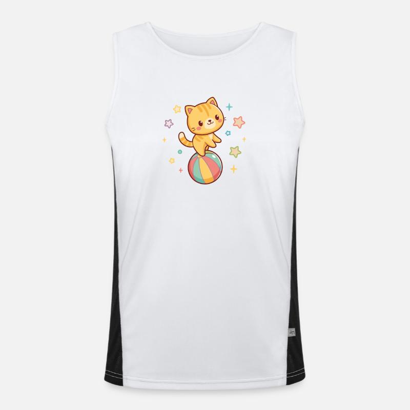 Akrobatisches Kätzchen auf dem Regenbogenball Funktionelles Kontrast-Tank Top für Männer 