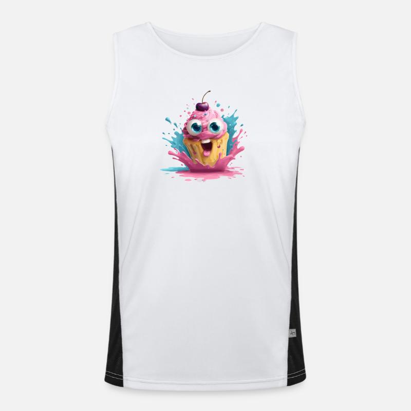 Kunterbunter Cupcake mit Gesicht Funktionelles Kontrast-Tank Top für Männer 