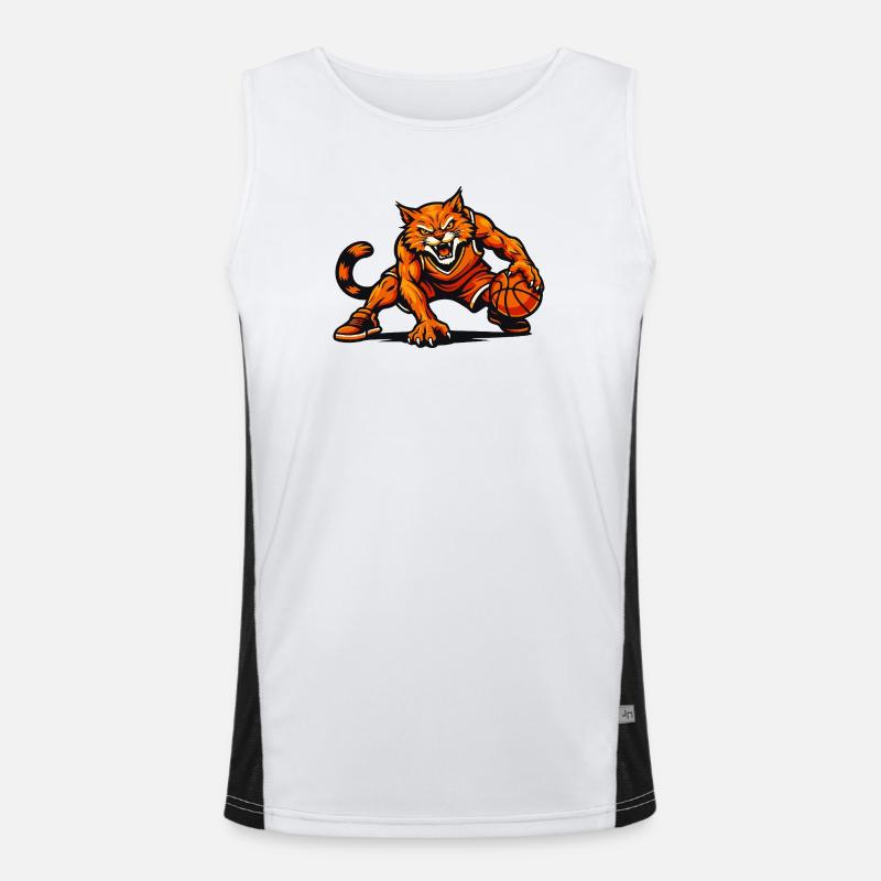 Mascotte Chat Orange qui dribble Débardeur respirant contrasté Homme 