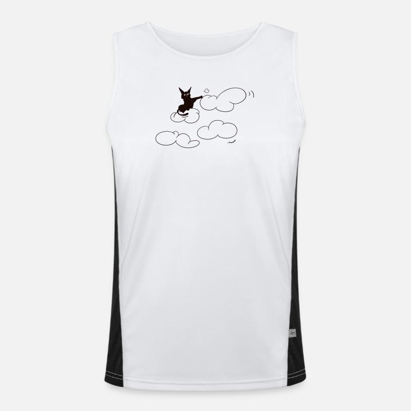 Ein niedliches schwarzes Kätzchen, das eine flauschige Wolke anstupst. Komisch. Funktionelles Kontrast-Tank Top für Männer 