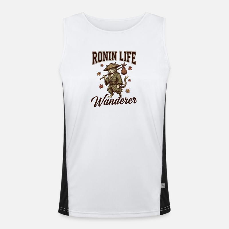  Ronin Life Wanderer Cat Samurai Japanese Ukiyo-e Funktionelles Kontrast-Tank Top für Männer 