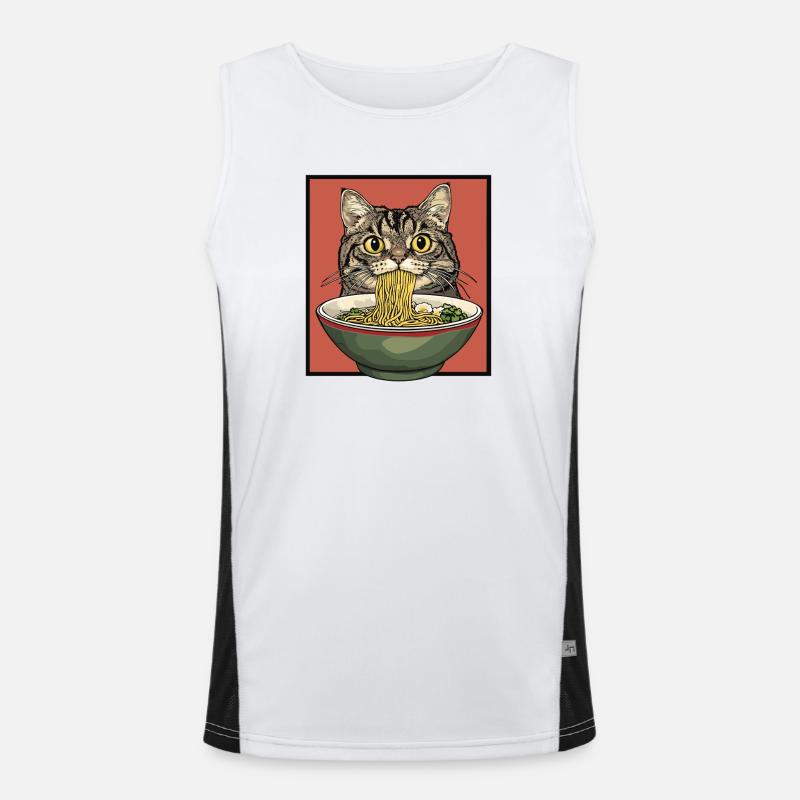 Ramen cat portrait on red background Men's Functional Contrast Tank Top 