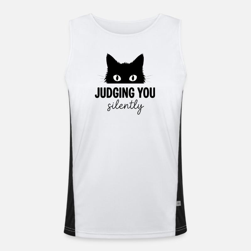 Judging You Silently Black Cat Eyes Meme Funny Men's Functional Contrast Tank Top 