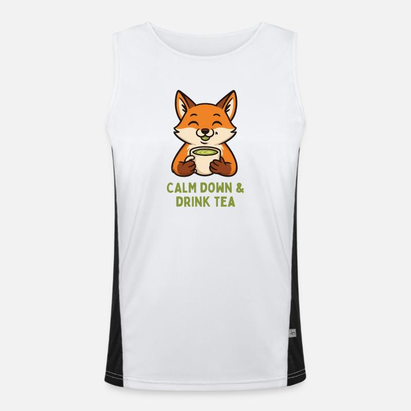 Fox relaxing drinking tea - Men's Functional Contrast Tank Top  - white/black