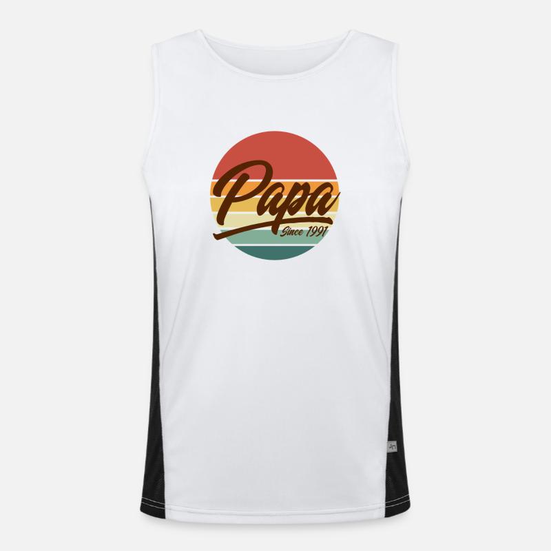 Papa seit 1991 Vintage Retro Sunset Circle Funktionelles Kontrast-Tank Top für Männer 