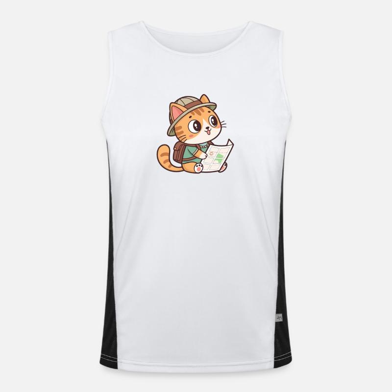 Cat Explorer and Map Men's Functional Contrast Tank Top 