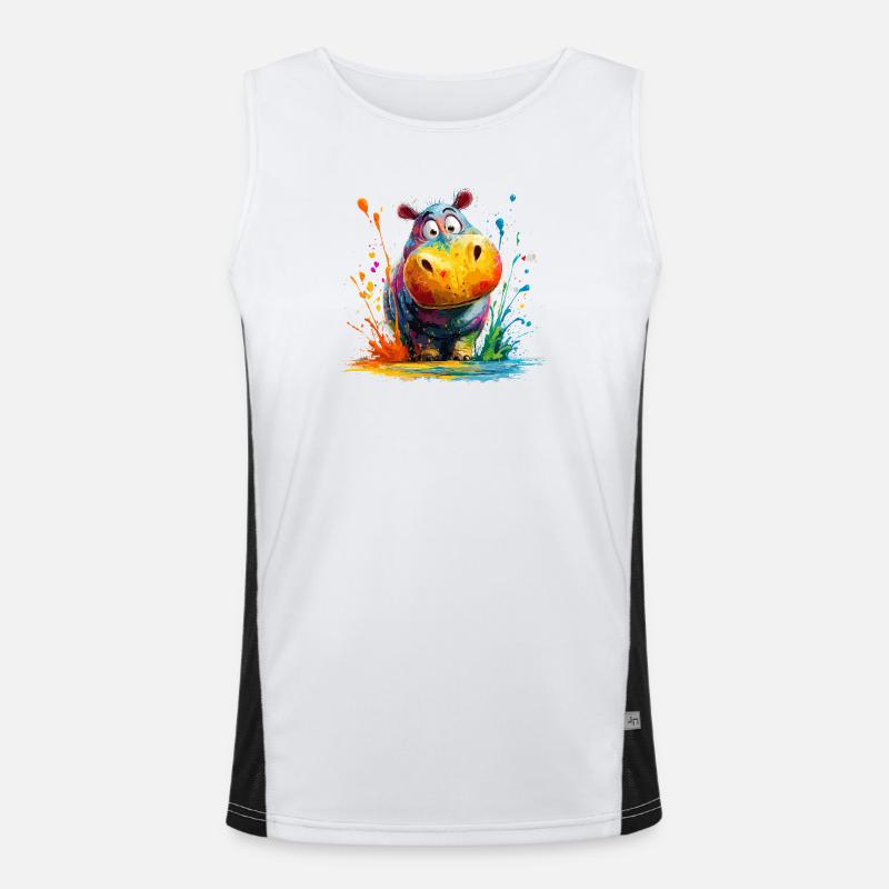 Bunter Hippo Splash Funktionelles Kontrast-Tank Top für Männer 