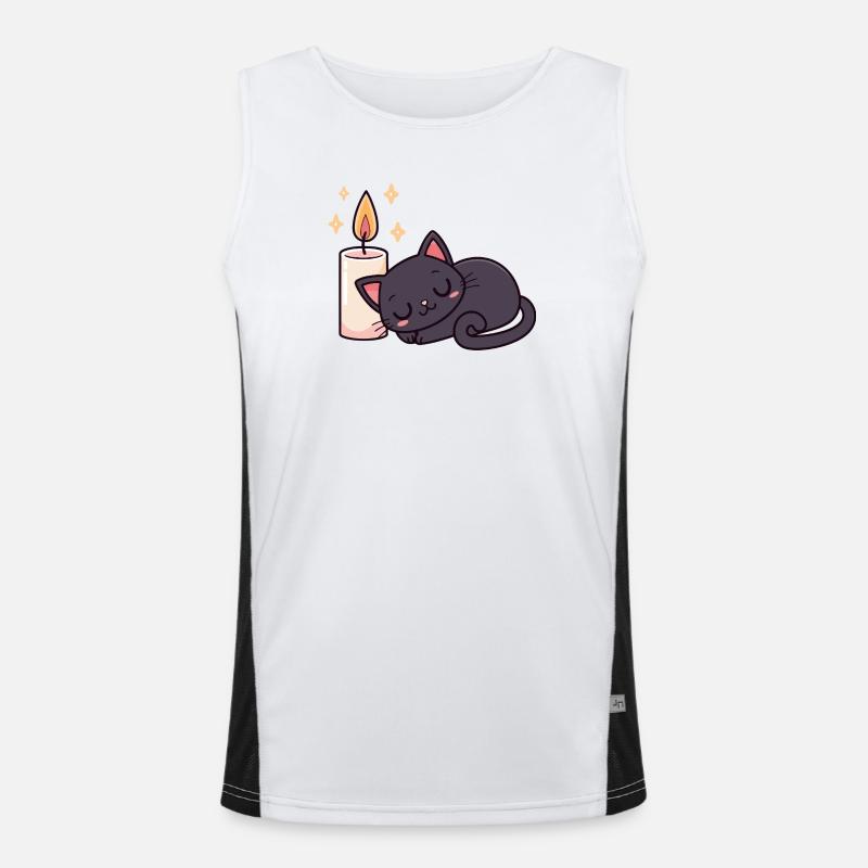 Chat noir endormi et bougie lumineuse Débardeur respirant contrasté Homme 