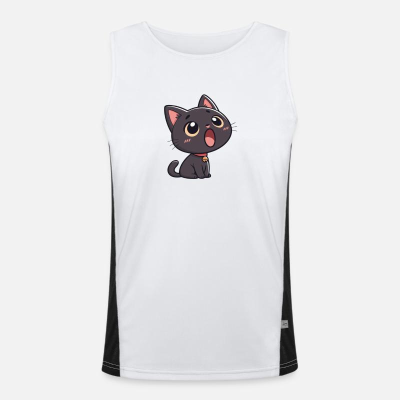 Schwarze Katze voller Ehrfurcht Funktionelles Kontrast-Tank Top für Männer 