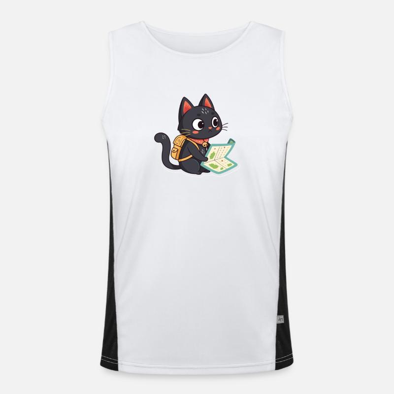 Adventurous Traveler Cat Reading a Card Men's Functional Contrast Tank Top 
