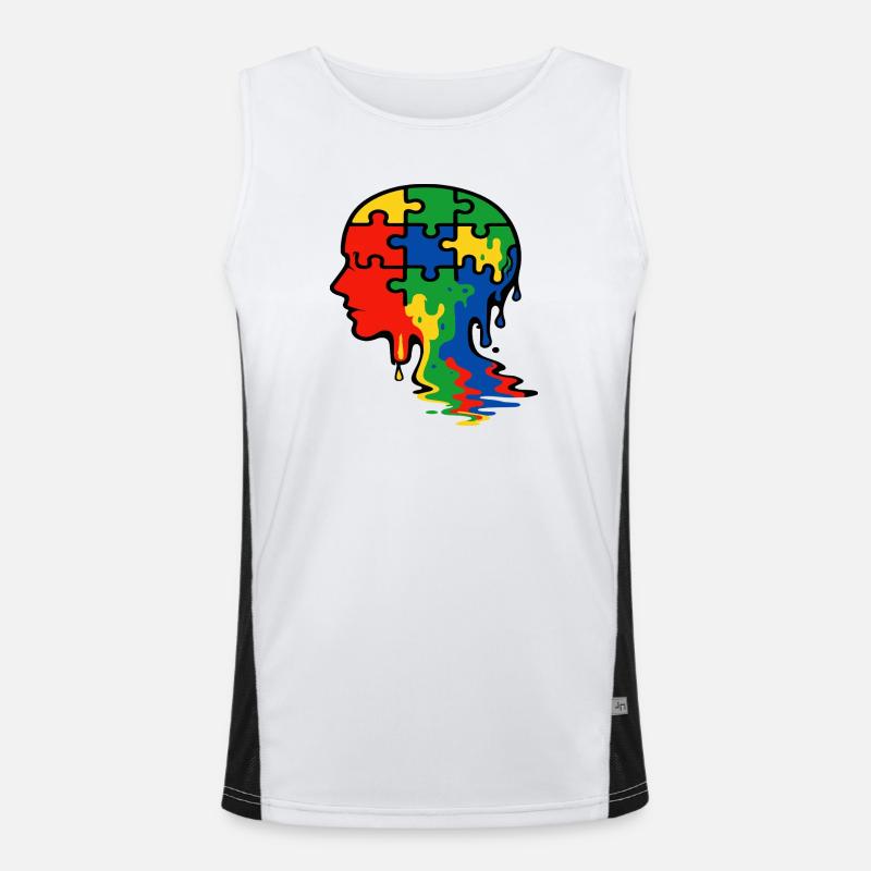 Autism Awareness Puzzle Head Illustration Men's Functional Contrast Tank Top 