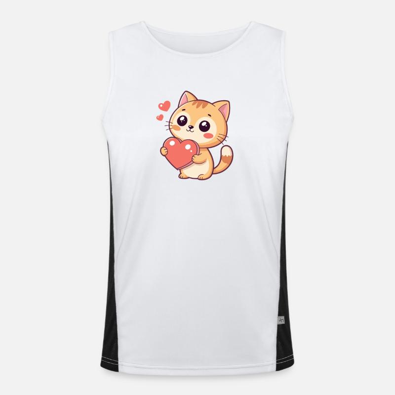 Kuscheliges Kätzchen mit rotem Herzen Funktionelles Kontrast-Tank Top für Männer 