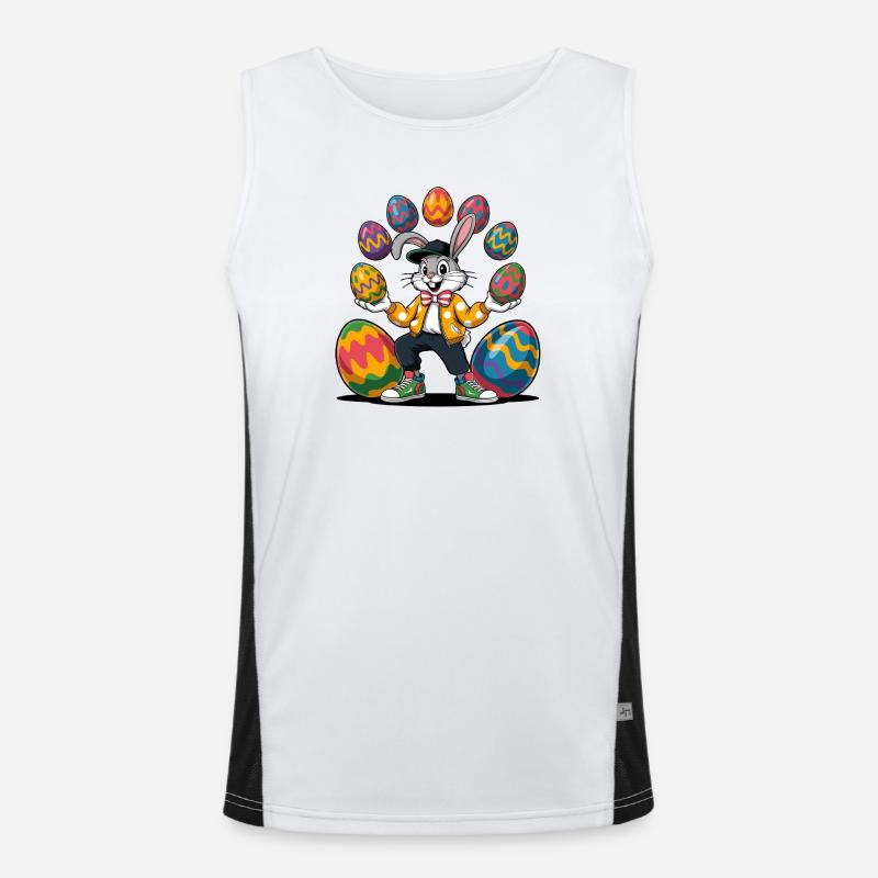Easter bunny with colorful eggs Men's Functional Contrast Tank Top 