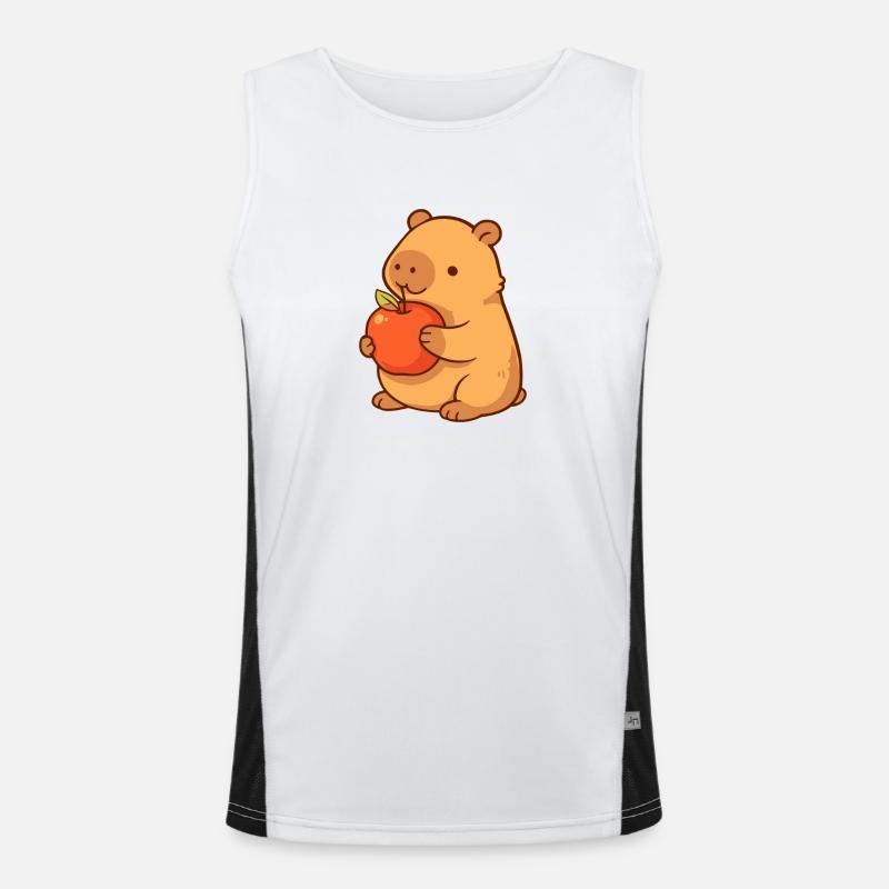 Capybara-illustrasjon med eple - Funksjonell kontrast-singlet for menn  - hvit/svart