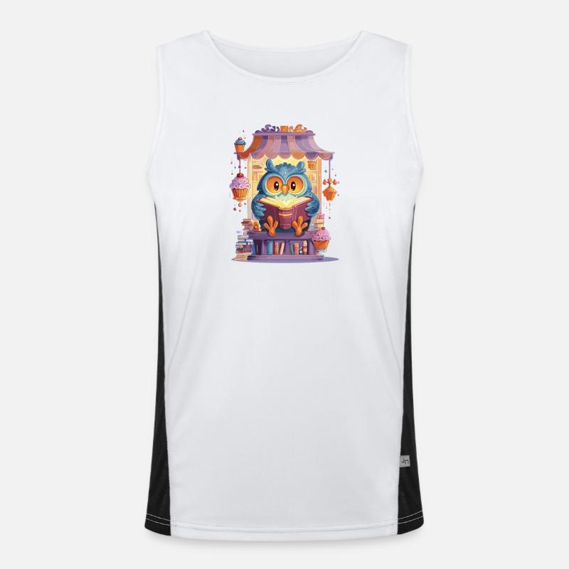 Lese Eule im Kuchenmarkt Funktionelles Kontrast-Tank Top für Männer 