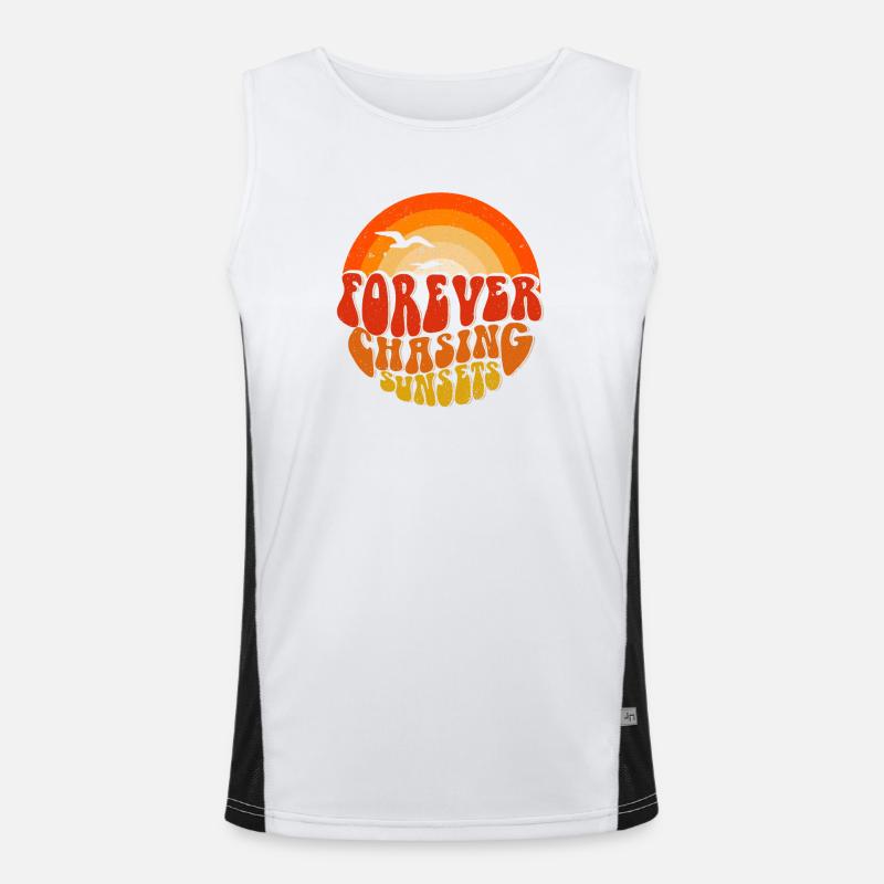 Forever Chasing Sunsets Retro Emblem Funktionelles Kontrast-Tank Top für Männer 
