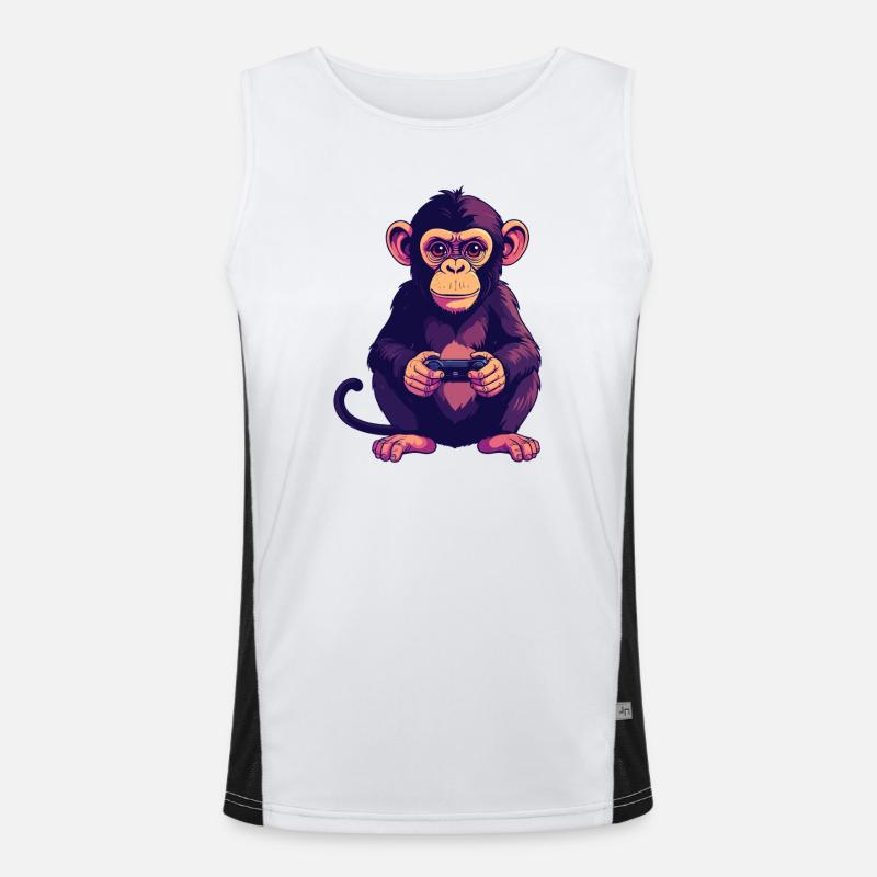 Monkey on controller playing console gaming - Men's Functional Contrast Tank Top  - white/black