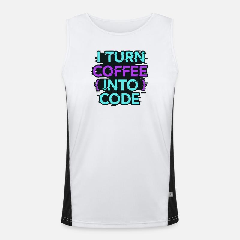 I Turn Coffee Into Code - Men's Functional Contrast Tank Top  - white/black