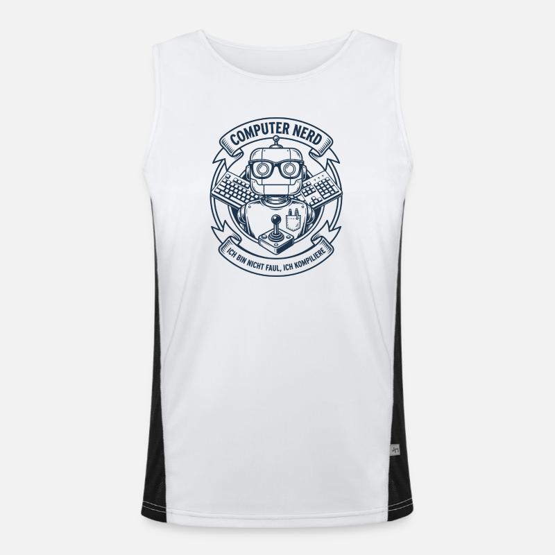 Computer Nerd Robot Logo - Men's Functional Contrast Tank Top  - white/black