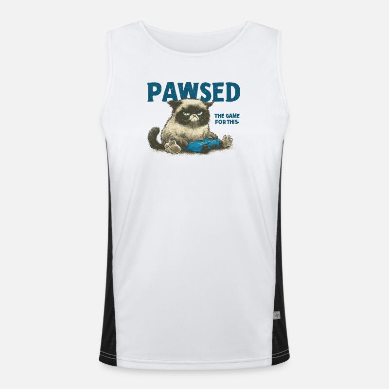 PAWSED the game Cat with Controller Men's Functional Contrast Tank Top 