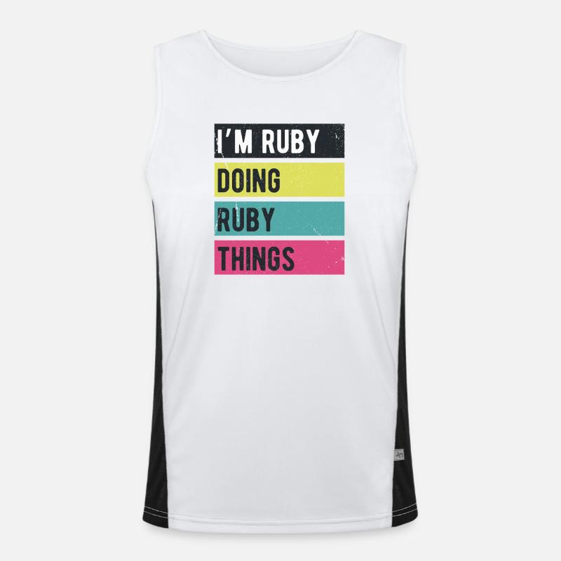 Ich bin Ruby und mache Rubin-Dinge in Retro-Farben Funktionelles Kontrast-Tank Top für Männer 