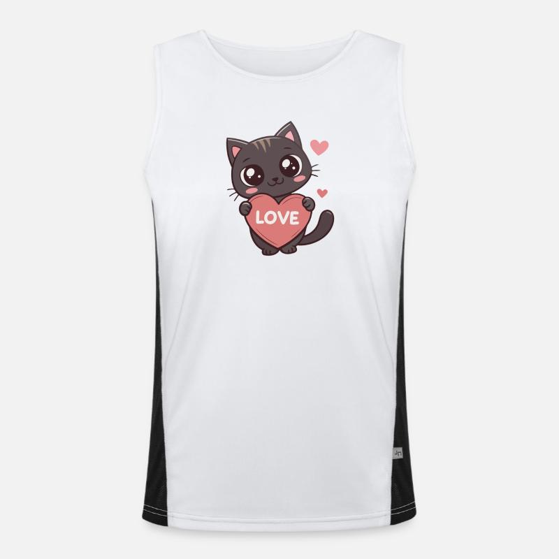 Kawaii-Katze hält Herz-LIEBE Funktionelles Kontrast-Tank Top für Männer 