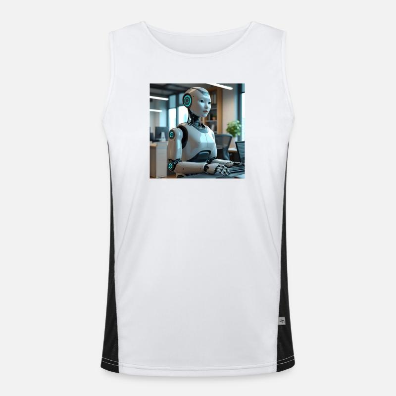 Humanoid robot in blue office Men's Functional Contrast Tank Top 