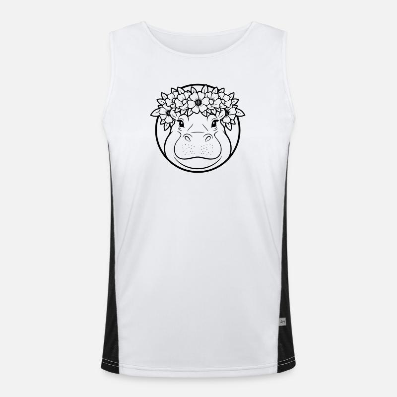 Nilpferd Blumenkranz Boho Outline Vektor Funktionelles Kontrast-Tank Top für Männer 