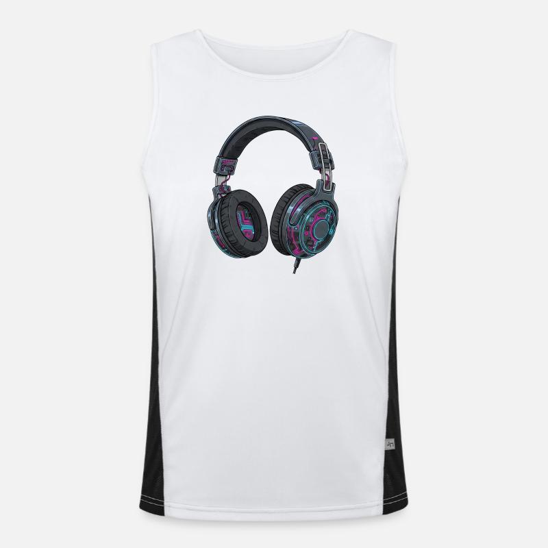 Retro Kopfhörer Techno DJ 90er Musik Style Funktionelles Kontrast-Tank Top für Männer 