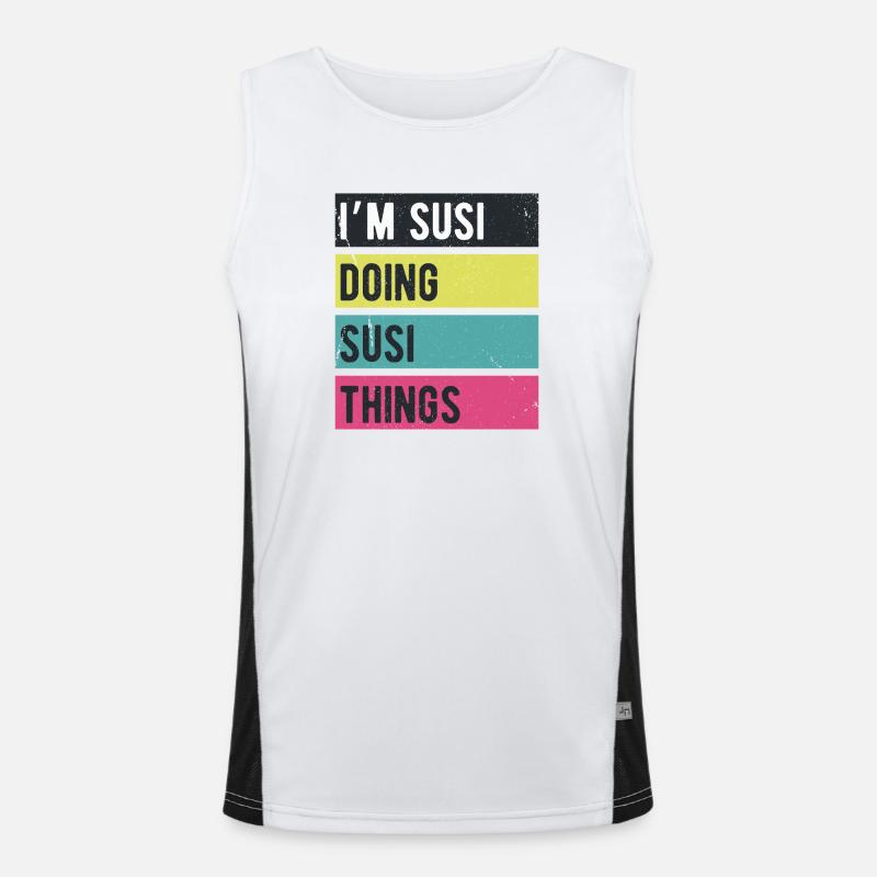 Ich bin Susi und mache Susi-Dinge Retro-Farben Funktionelles Kontrast-Tank Top für Männer 