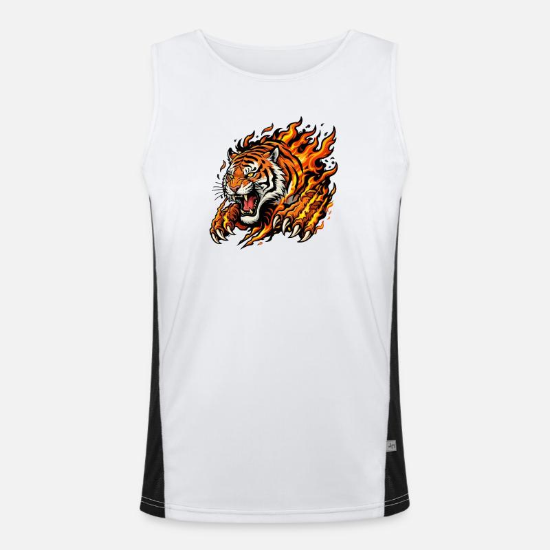 Flames Tiger: Burning Hunt Men's Functional Contrast Tank Top 