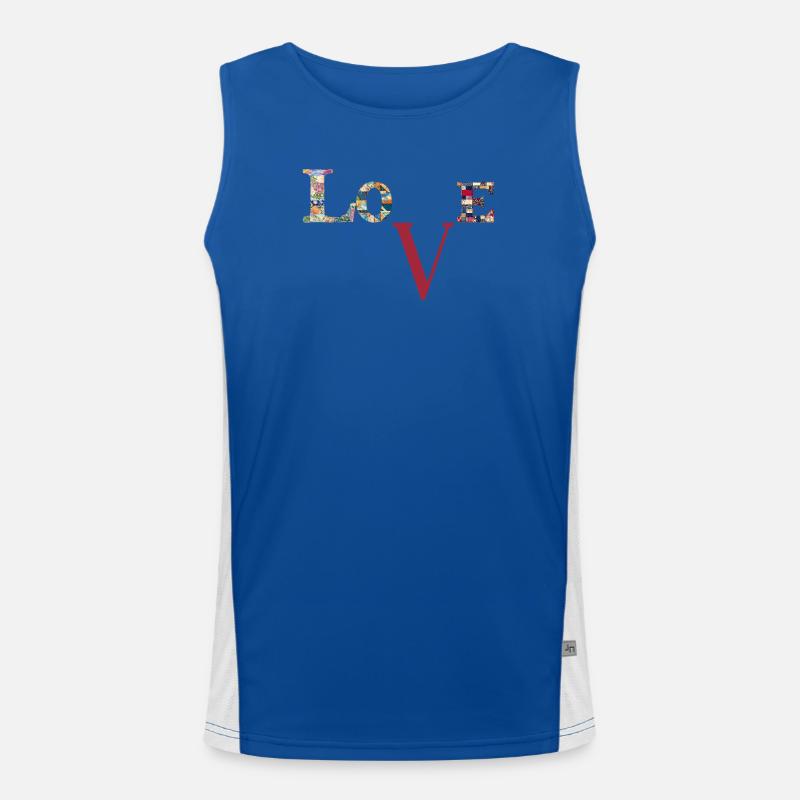 Liebe Patchwork-Typografie Funktionelles Kontrast-Tank Top für Männer 