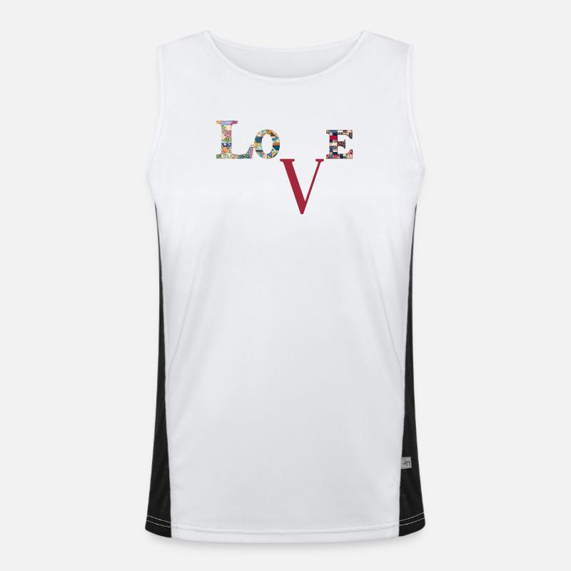 Love Patchwork Typography - Men's Functional Contrast Tank Top  - white/black