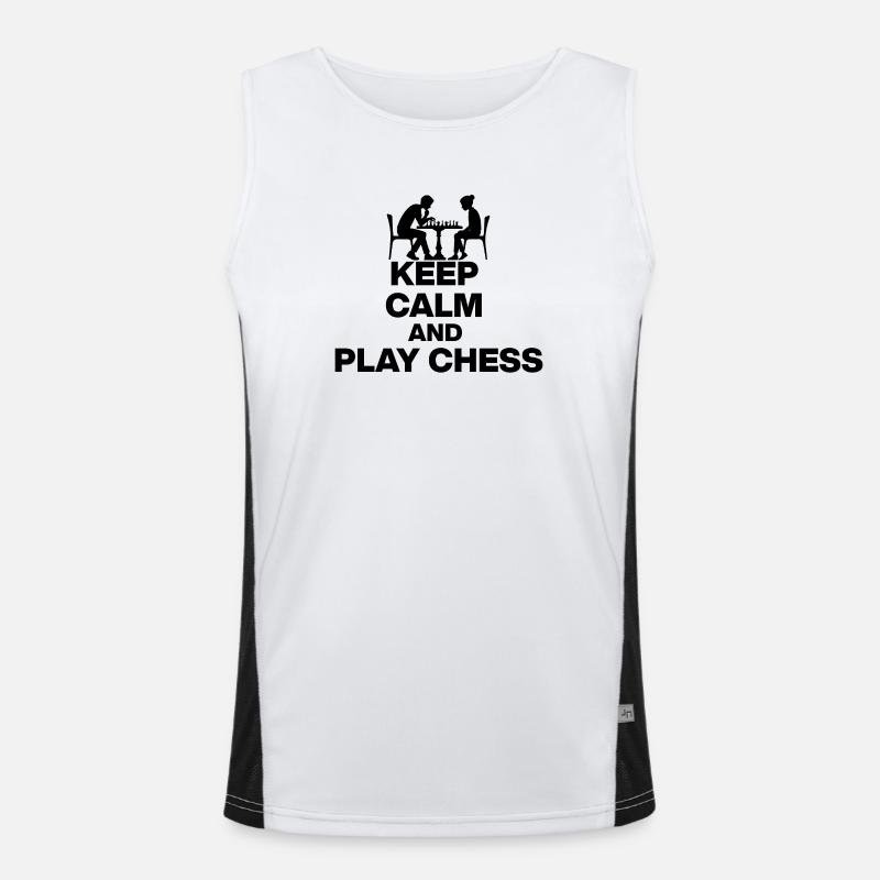 KEEP CALM AND PLAY CHESS! CHESS FANS white Men's Functional Contrast Tank Top 