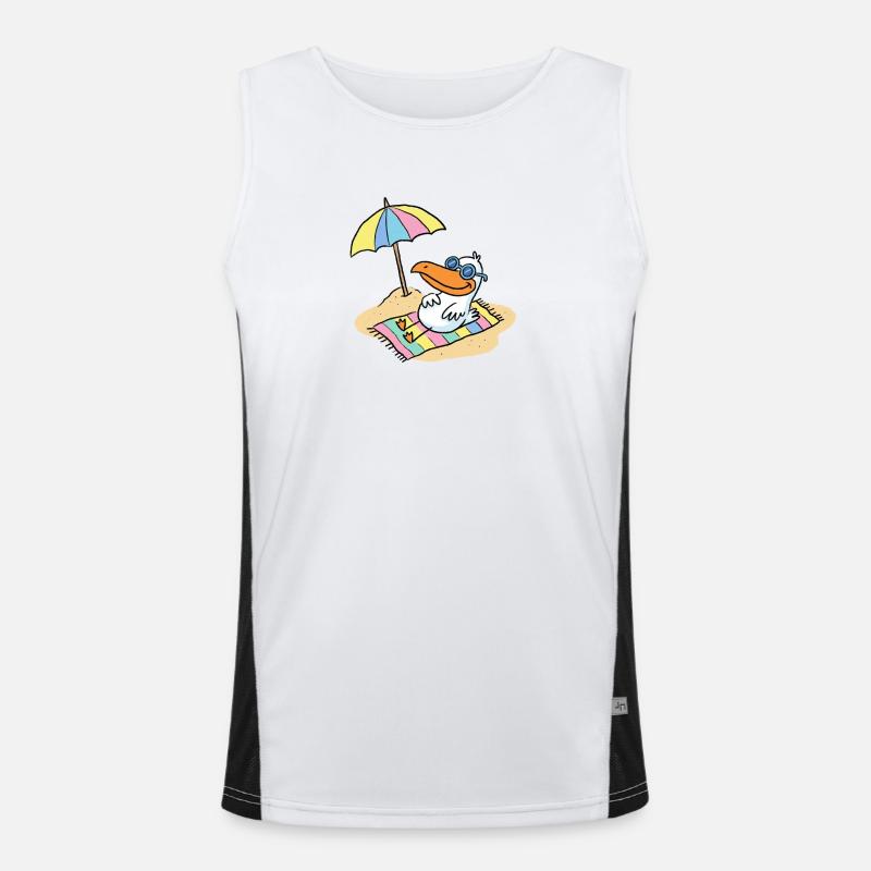 Sonnenvogel am Strand mit Schirm Funktionelles Kontrast-Tank Top für Männer 